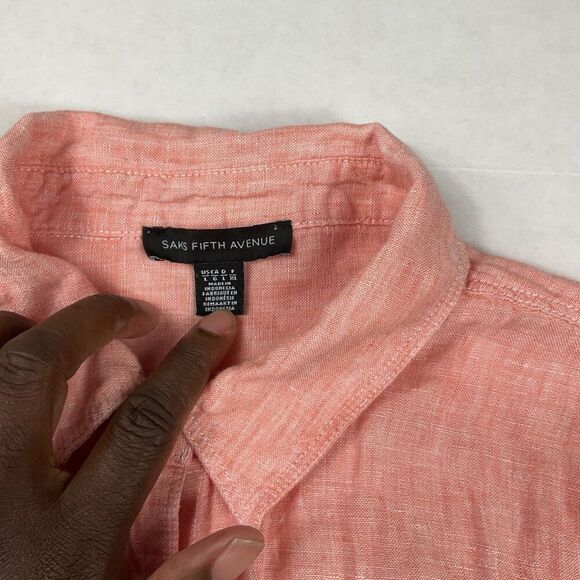 Saks Fifth Avenue Womens Linen Button Down Shirt Orange Long Sleeve Casual Large - Picture 5 of 11